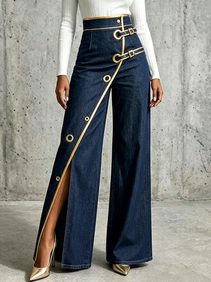 Exquisite And Elegant Jeans With Gold Piping.