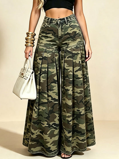 Casual Camouflage Wide-leg Jeans