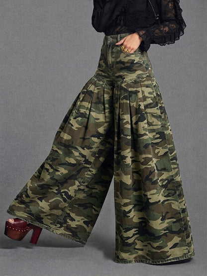 Casual Camouflage Wide-leg Jeans